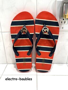 Michael Kors red, white & blue flip flops sandal jet set Sz 8 - EUC